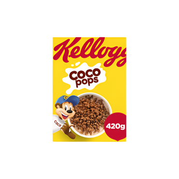 Kellogg's Coco Pops Cereal 420g box – chocolate breakfast cereal for kids and adults